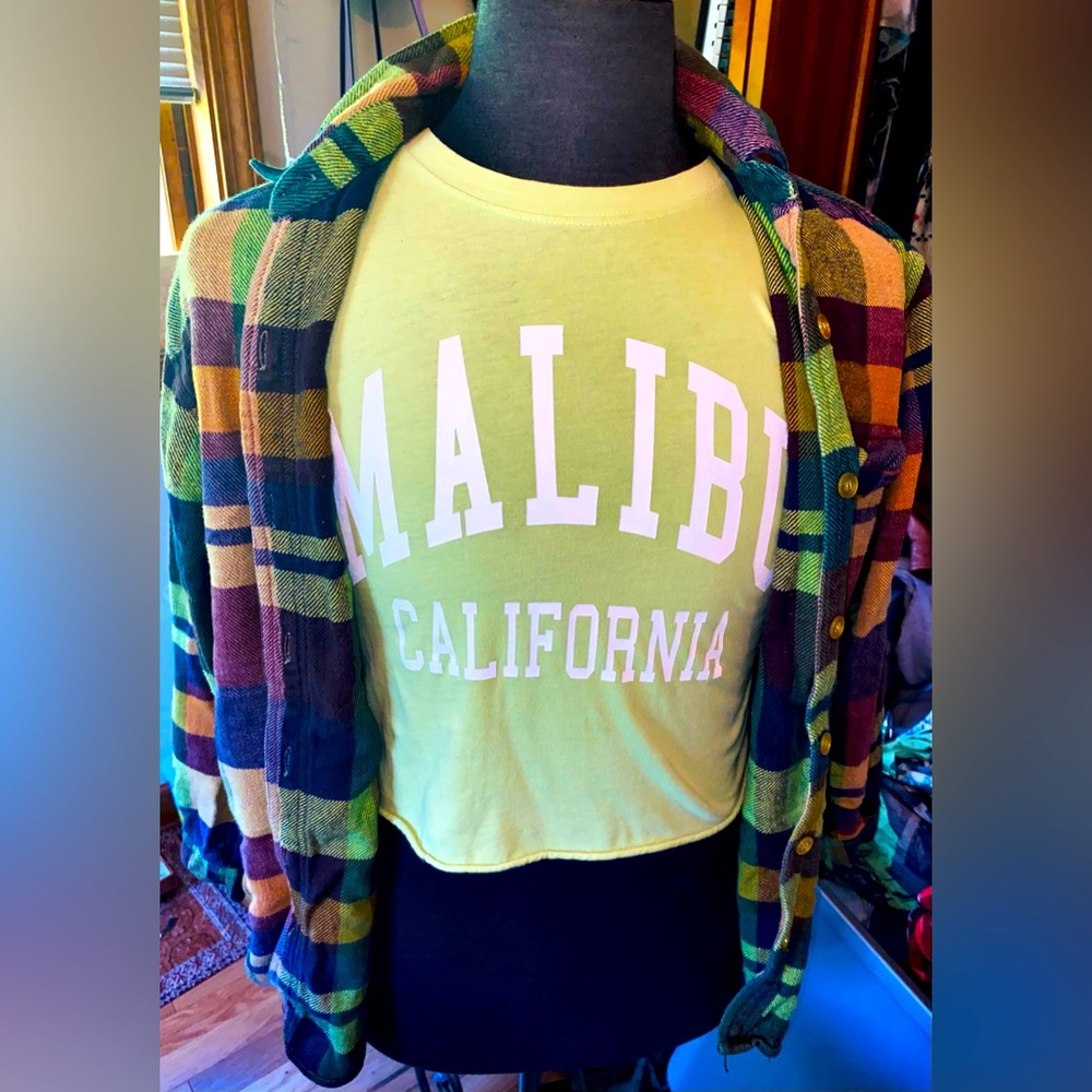 Ultra Pink Retro Flannel Size Small & Social Culture Crop Top Size XS Set